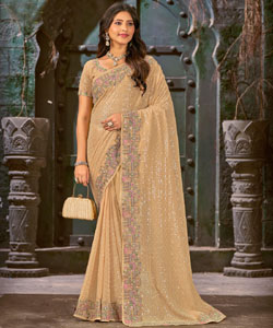 Beautiful Georgette Sequence Work With Zari Embroidery Border Work Saree