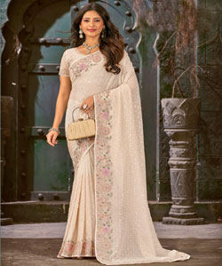 Beautiful Georgette Sequence Work With Zari Embroidery Border Work Saree