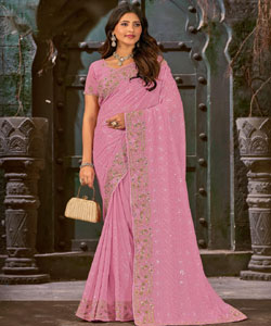 Beautiful Georgette Sequence Work With Zari Embroidery Border Work Saree