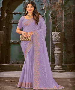 Beautiful Georgette Sequence Work With Zari Embroidery Border Work Saree