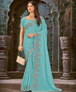 Beautiful Georgette Sequence Work With Zari Embroidery Border Work Saree