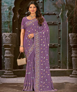 Beautiful Georgette Sequence Work With Zari Embroidery Border Work Saree