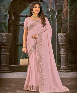 Beautiful Georgette Sequence Work With Zari Embroidery Border Work Saree