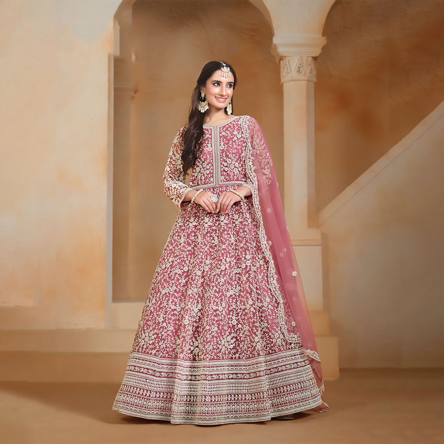 Pink NET Anarkali Suit