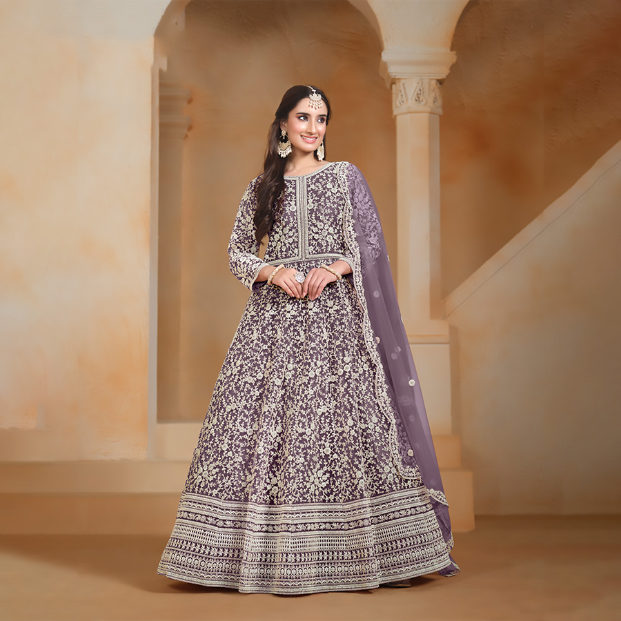 Purple NET Anarkali Suit