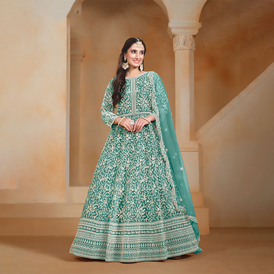 Green NET Anarkali Suit