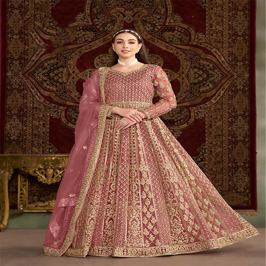 Pink Net Anarkali Suit