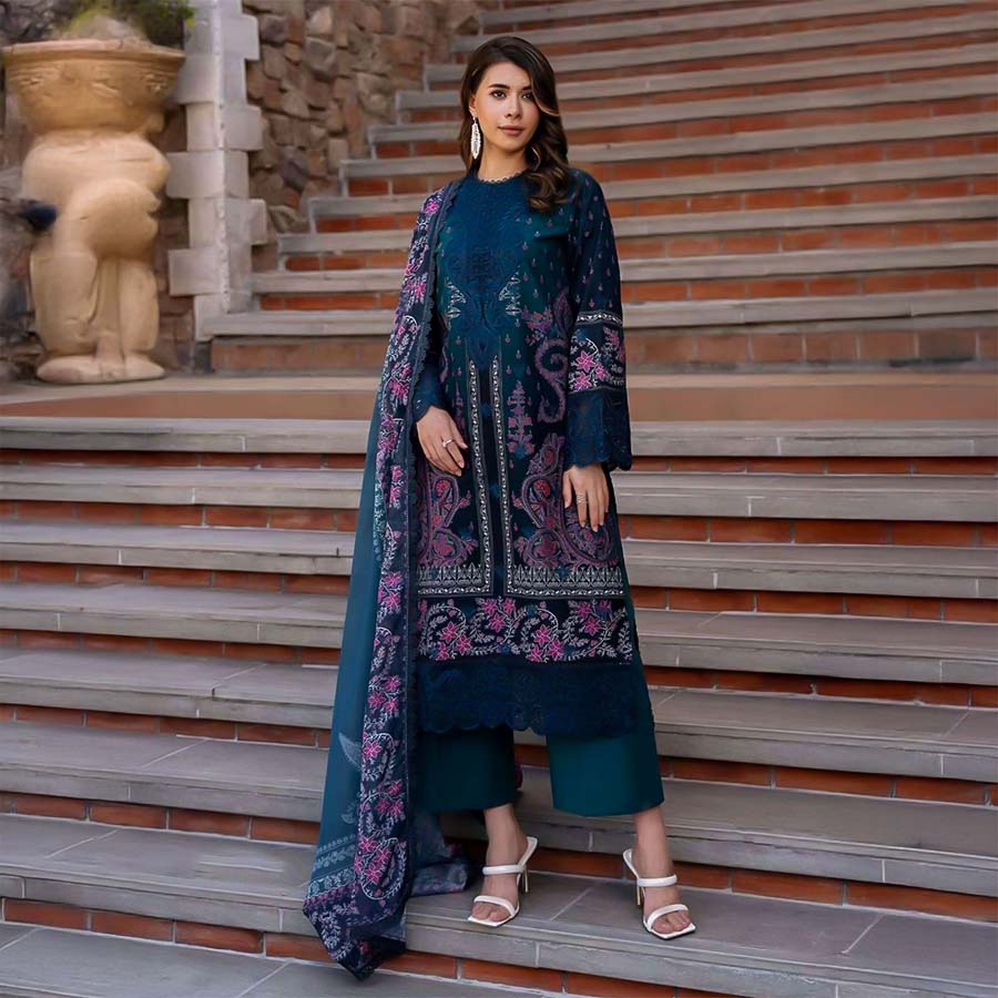 Blue Cotton Printed Salwar Kameez