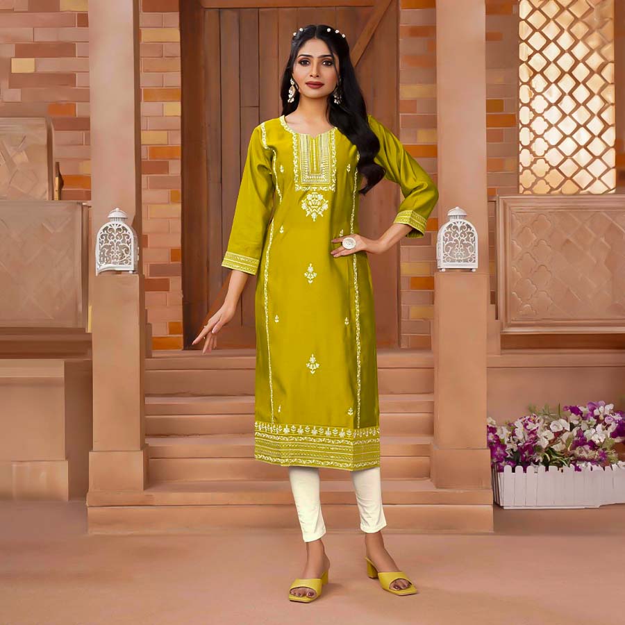 Green  Roman Silk Printed Kurti