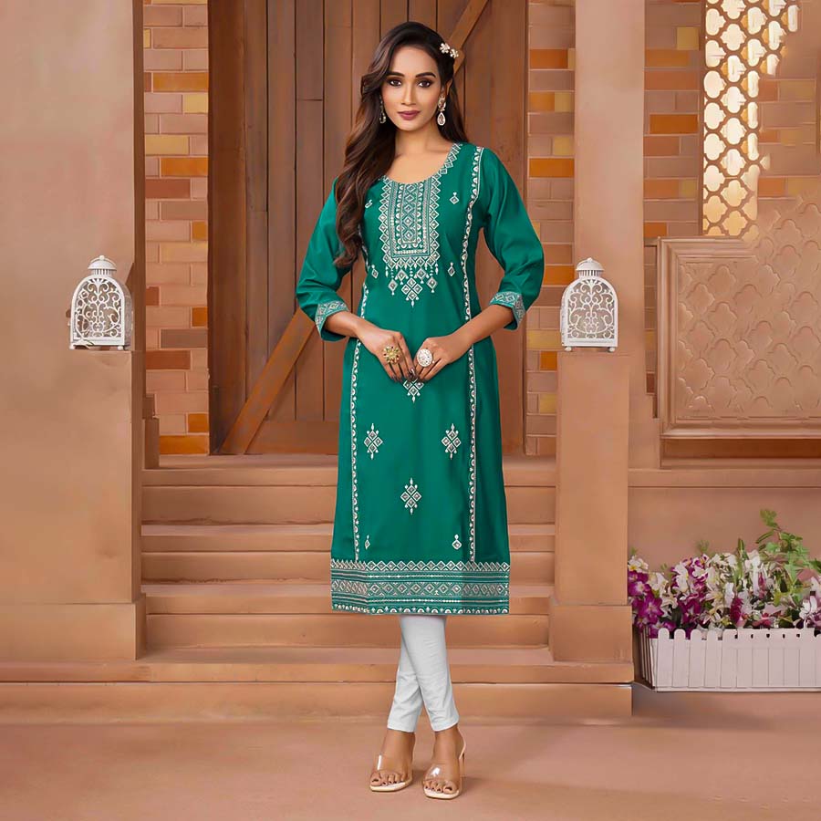 Green  Roman Silk Printed Kurti