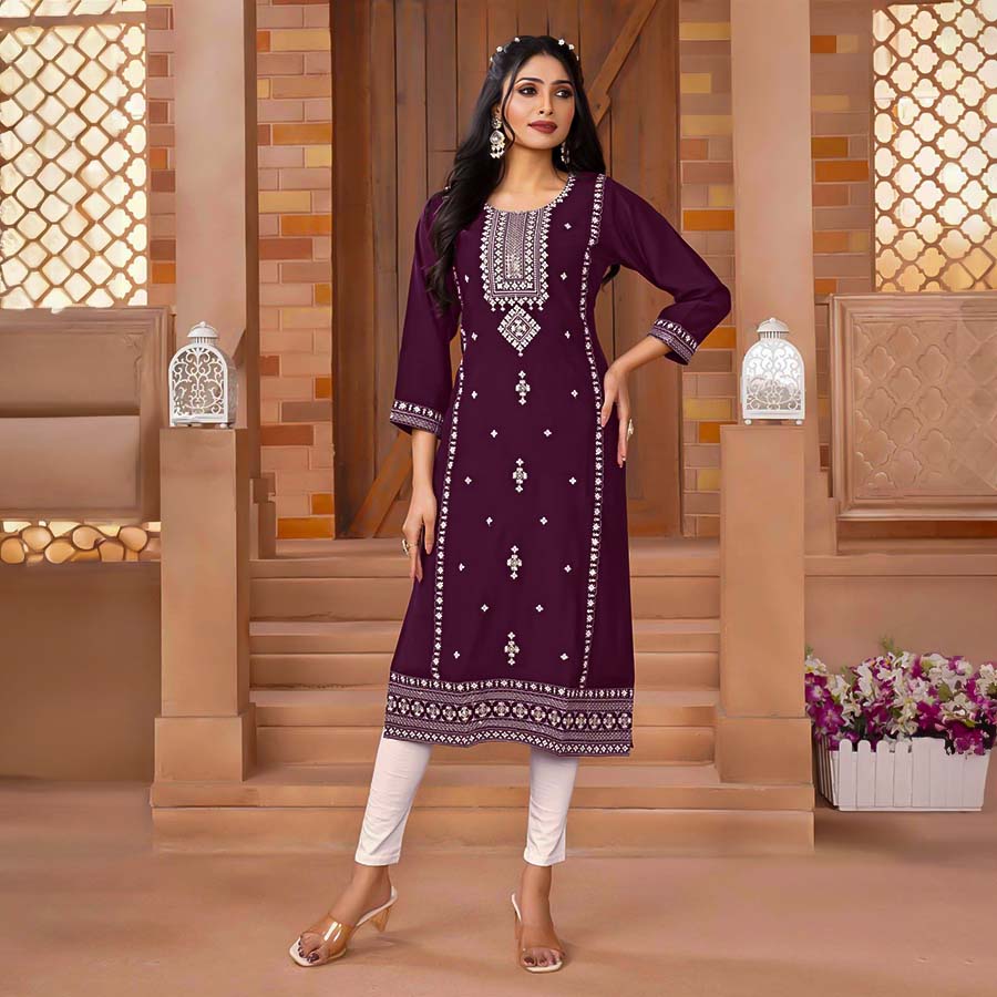 Violet Roman Silk Printed Kurti