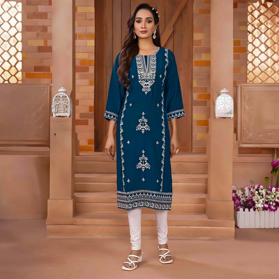 Blue Roman Silk Printed Kurti