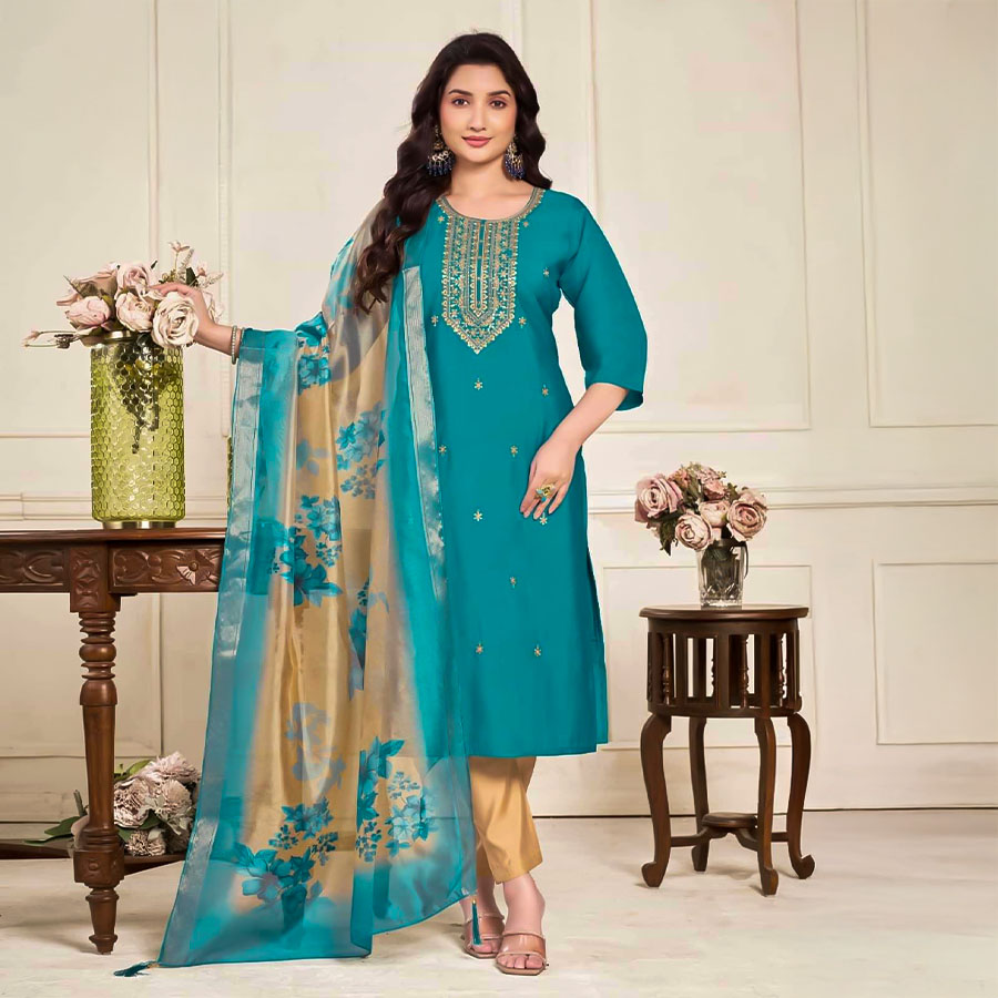 Blue  Roman Silk  Casual Wear Salwar Kameez