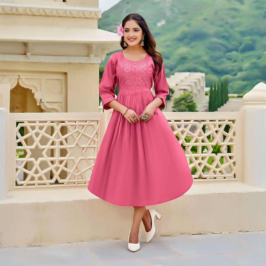 Pink Roman Shimmer Casual Wear Kurti