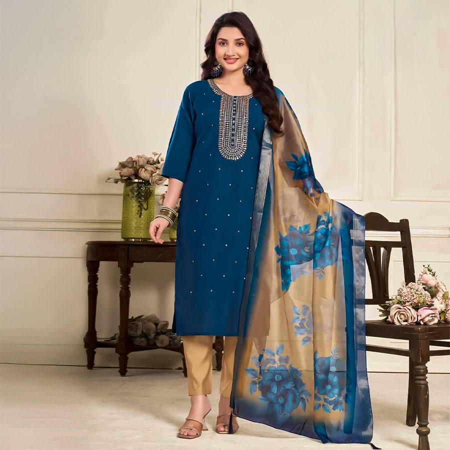 Blue  Roman Silk  Casual Wear Salwar Kameez