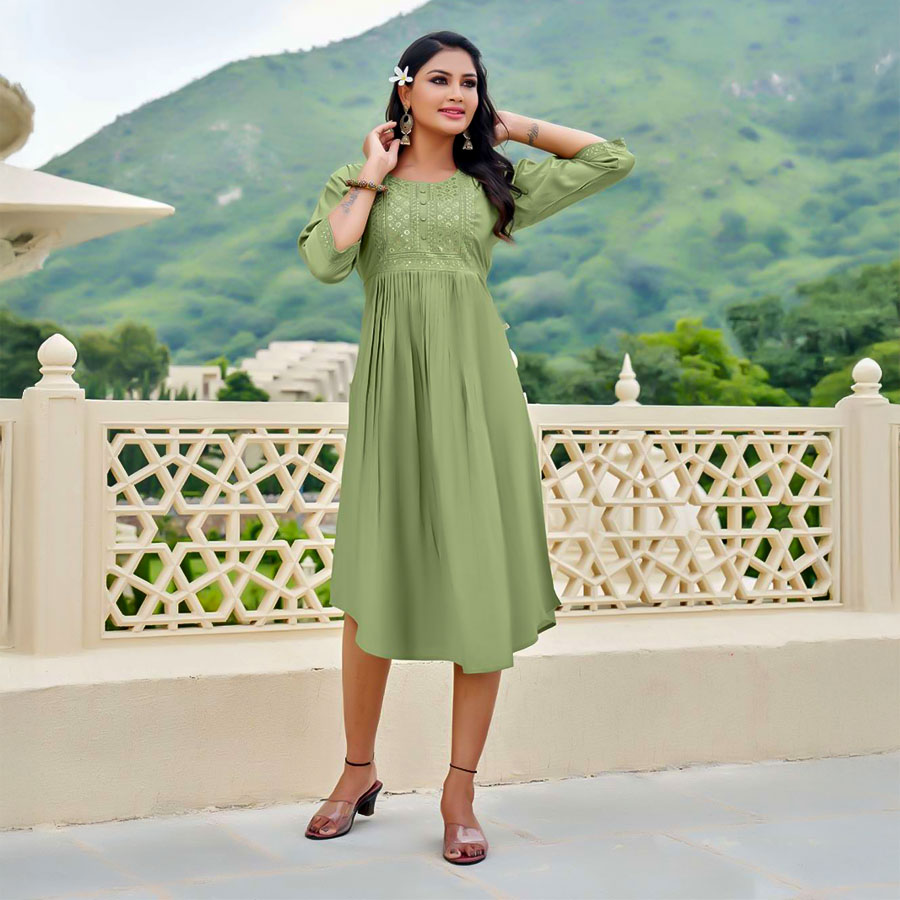 Green  Roman Shimmer Casual Wear Kurti
