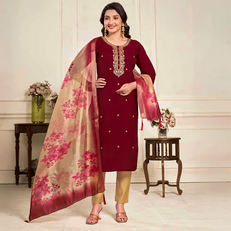Brown  Roman Silk  Casual Wear Salwar Kameez