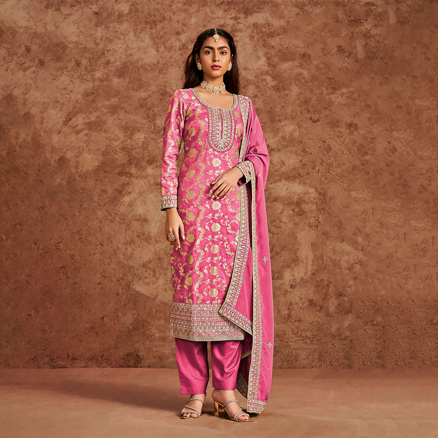 Deep Pink Silk Casual Wear Salwaar Kameez