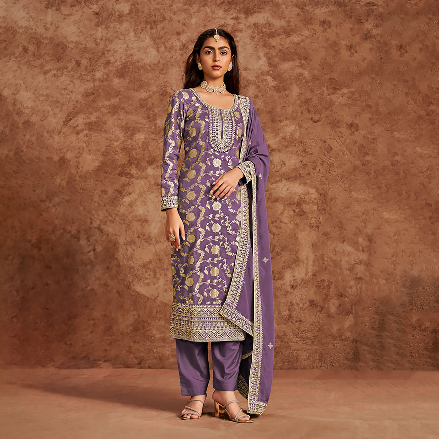 Purple Silk Casual Wear Salwaar Kameez