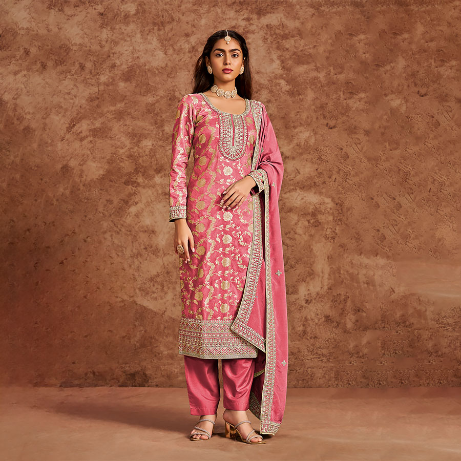 Light Pink Silk Casual Wear Salwaar Kameez