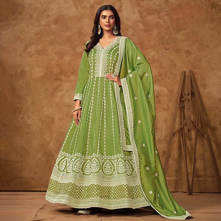 Green Dola Silk Designer Gown