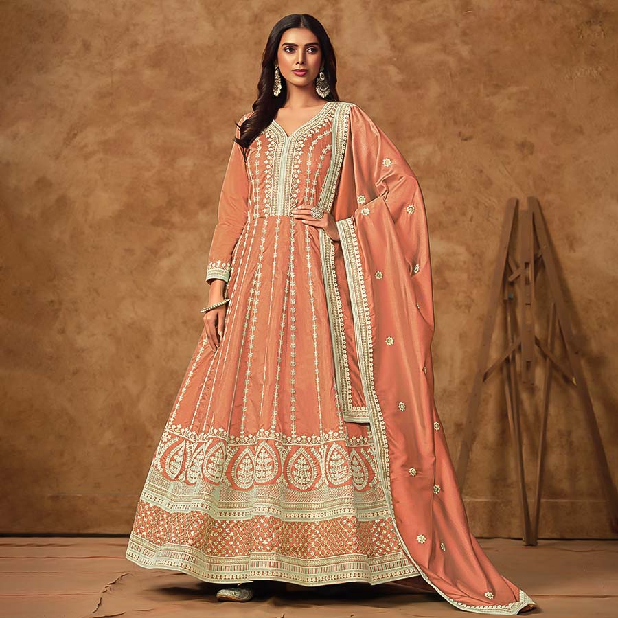 Orange Dola Silk Designer Gown