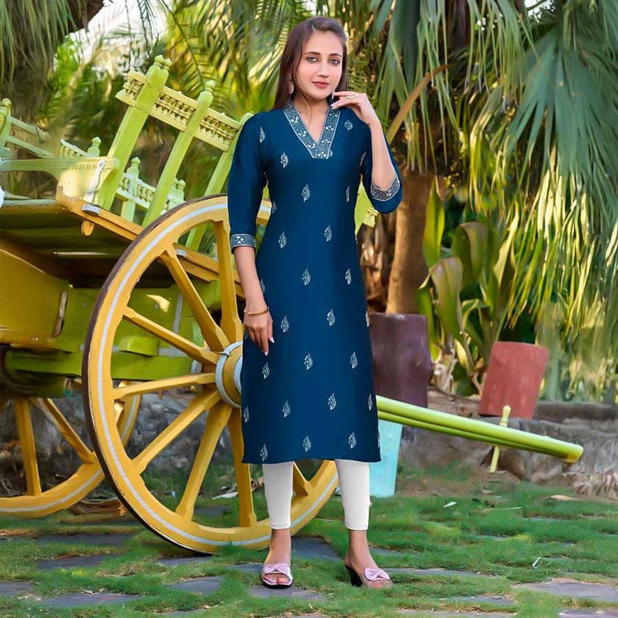 Blue Rangeela Silk  Casual Wear Kurti