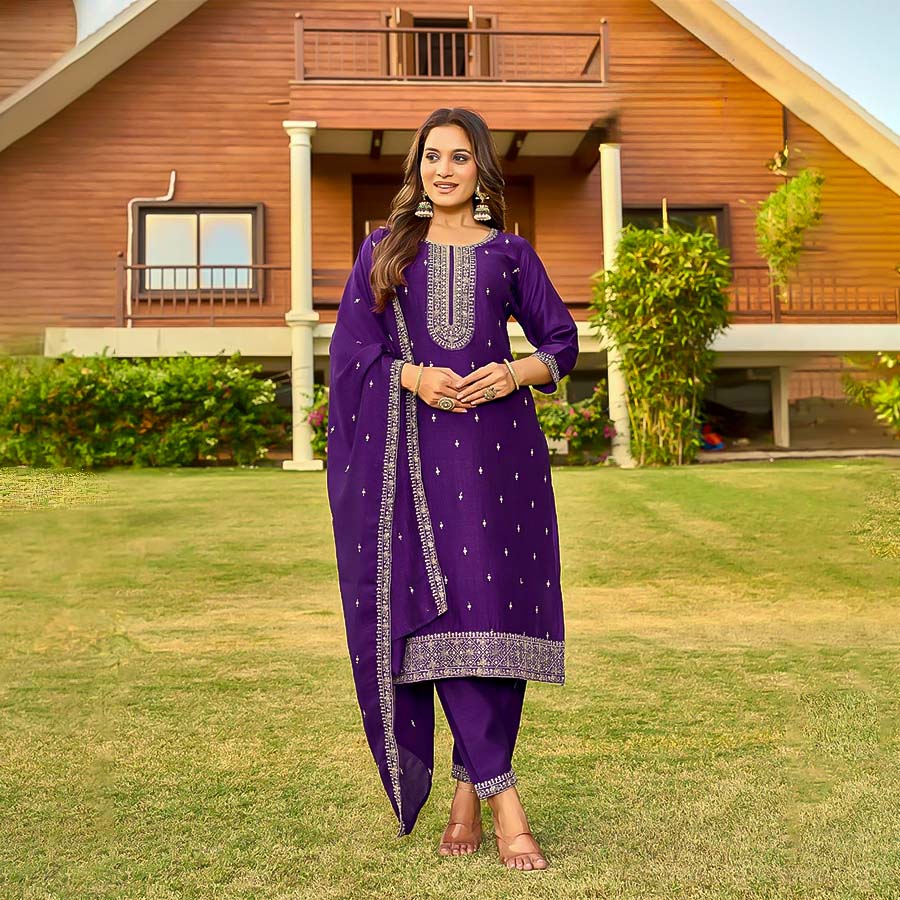 Purple Vichitra Silk Casual Wear Kurti