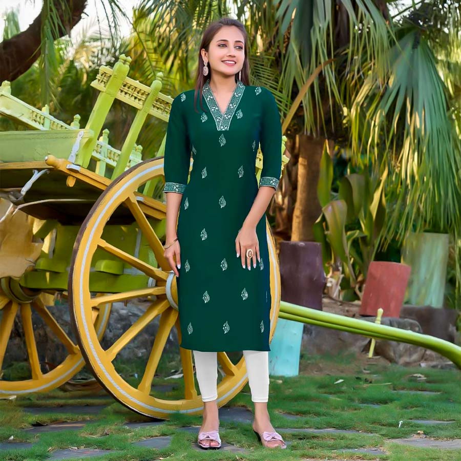 Green  Rangeela Silk  Casual Wear Kurti