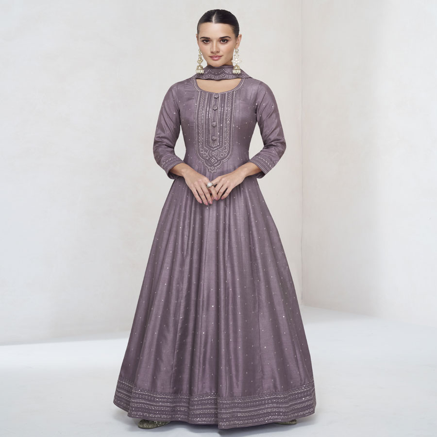 Purple Silk Anarkali Suit