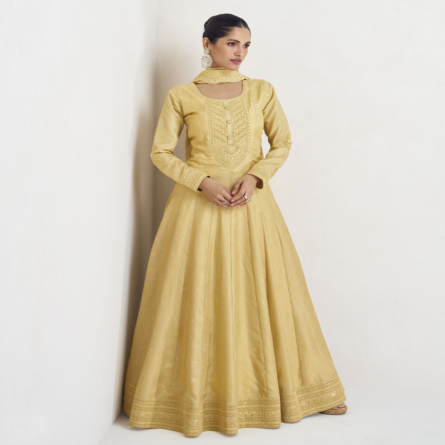 Yellow Silk Anarkali Suit