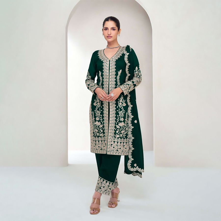 Green Silk Designer Suit