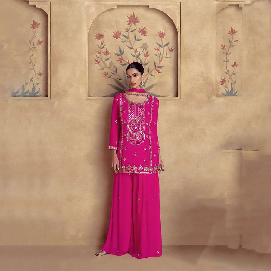 Pink Chinon silk Partywear Suit