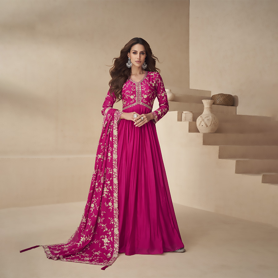 Pink CHINON SILK Anarkali Suit