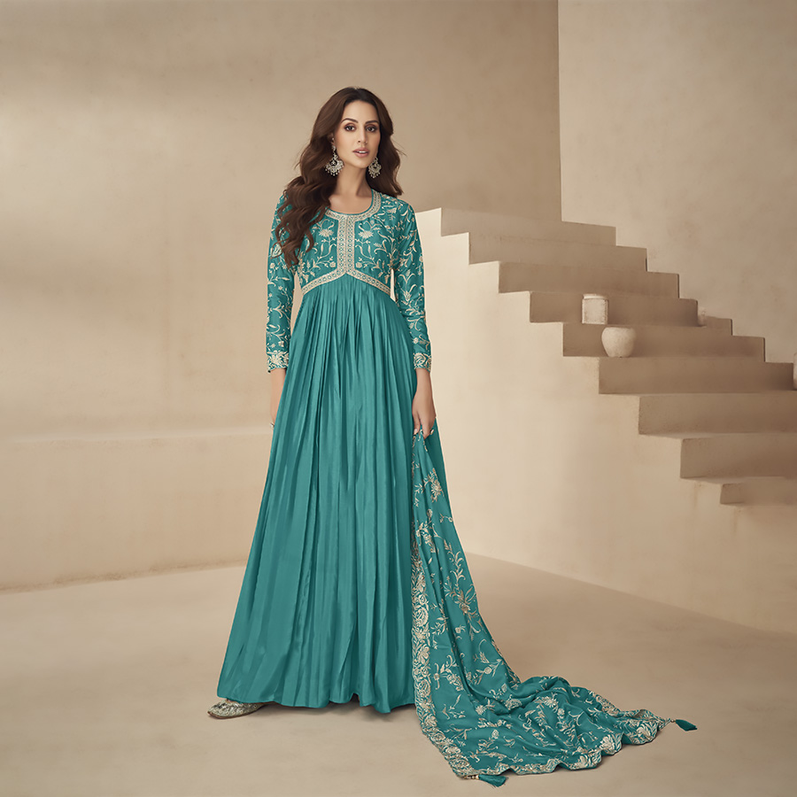 Blue CHINON SILK Anarkali Suit