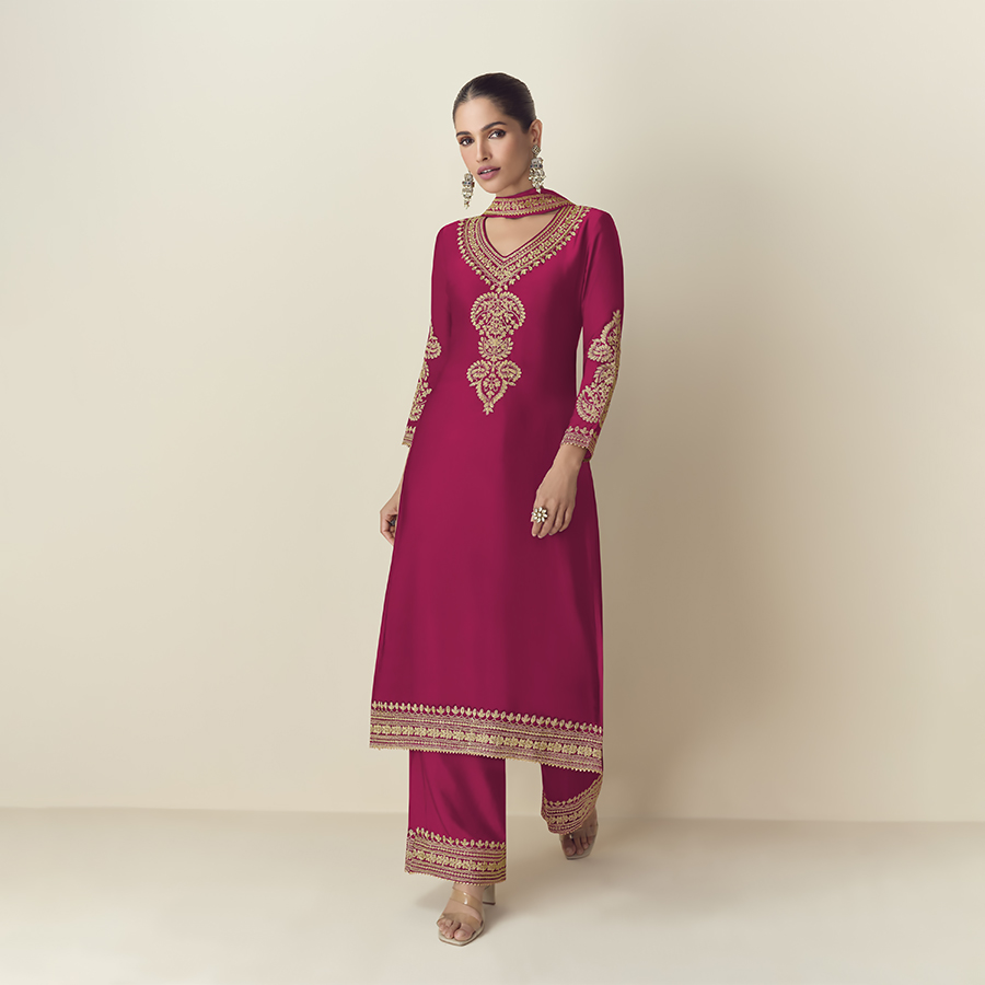 Pink Chinon silk Partywear Suit