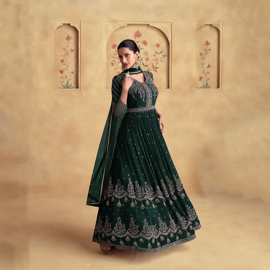 Green Real georgette Anarkali Suit