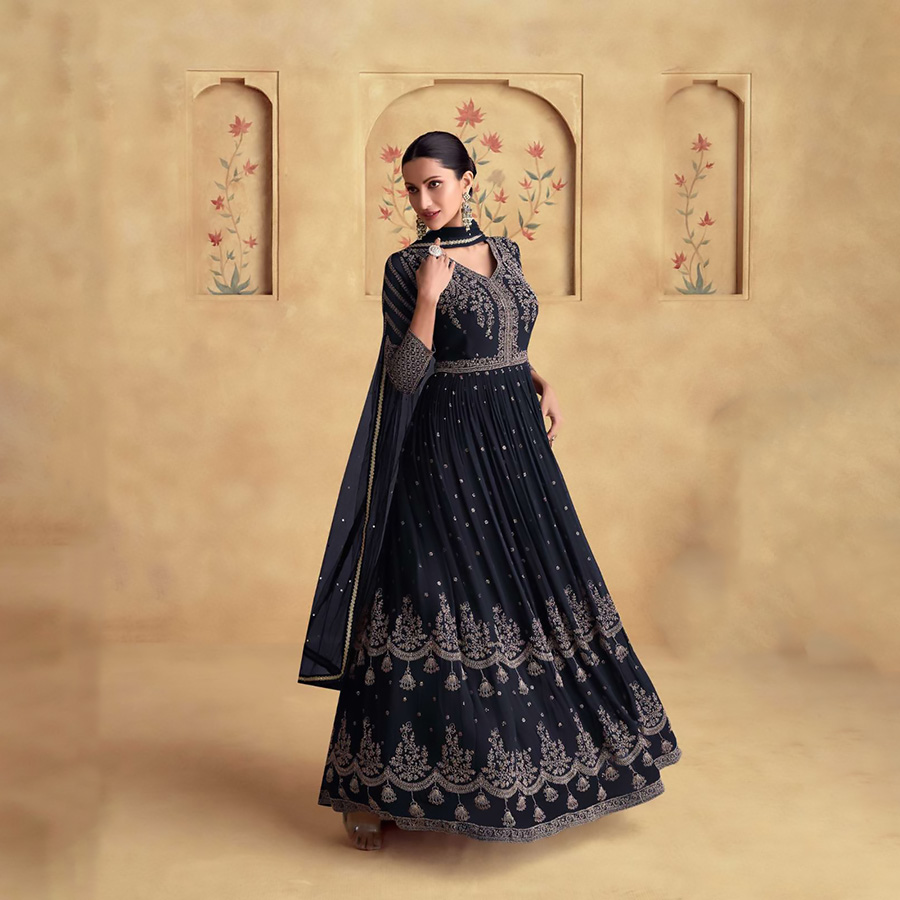 Black Real georgette Anarkali Suit