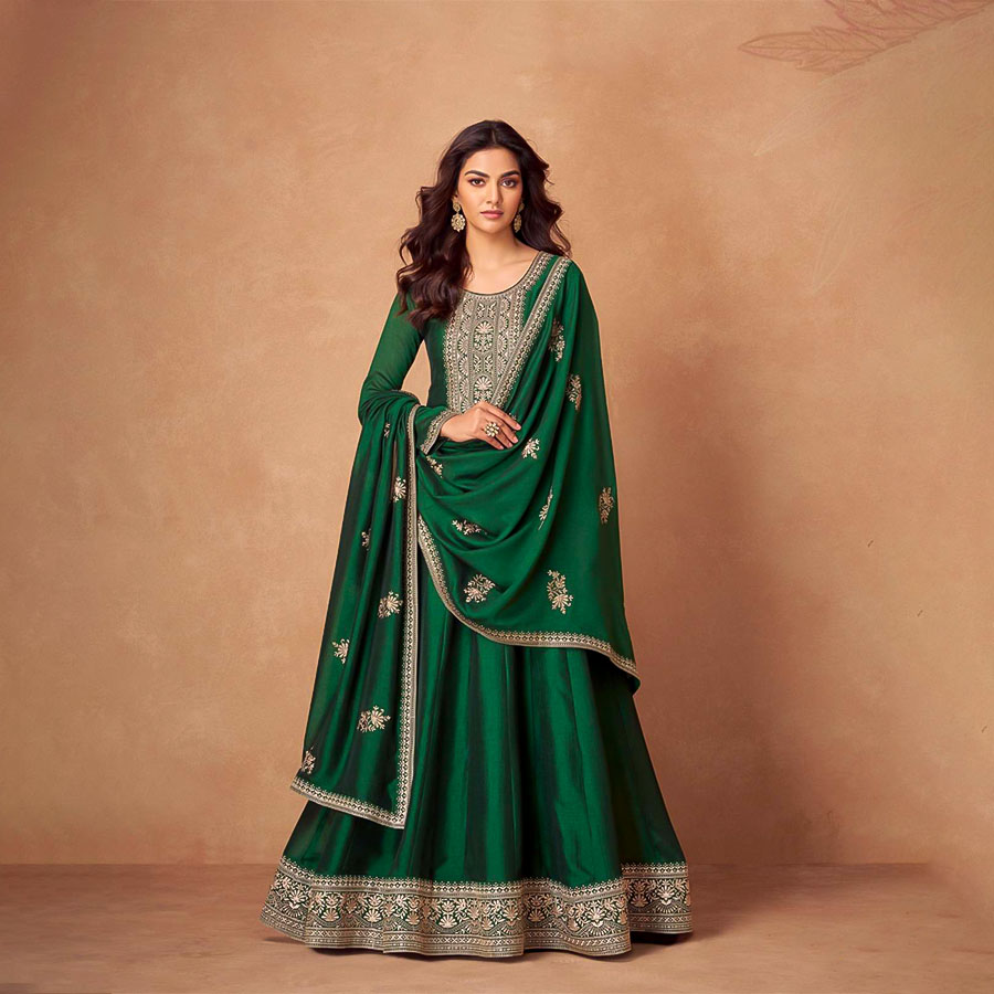 Green  Premium Silk Designer Salwar Kameez