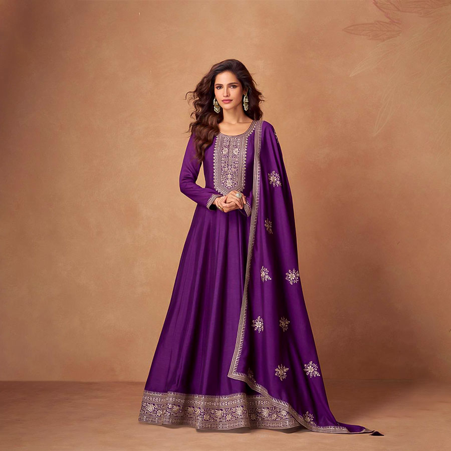 Purple Premium Silk Designer Salwar Kameez