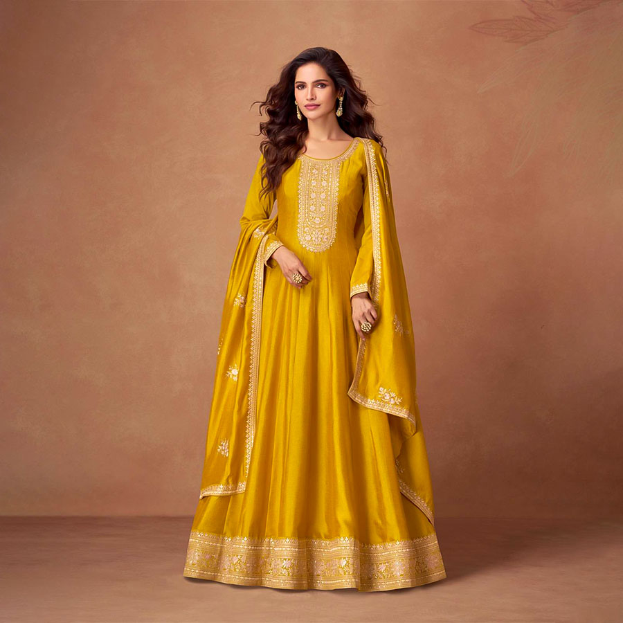 Yellow Premium Silk Designer Salwar Kameez