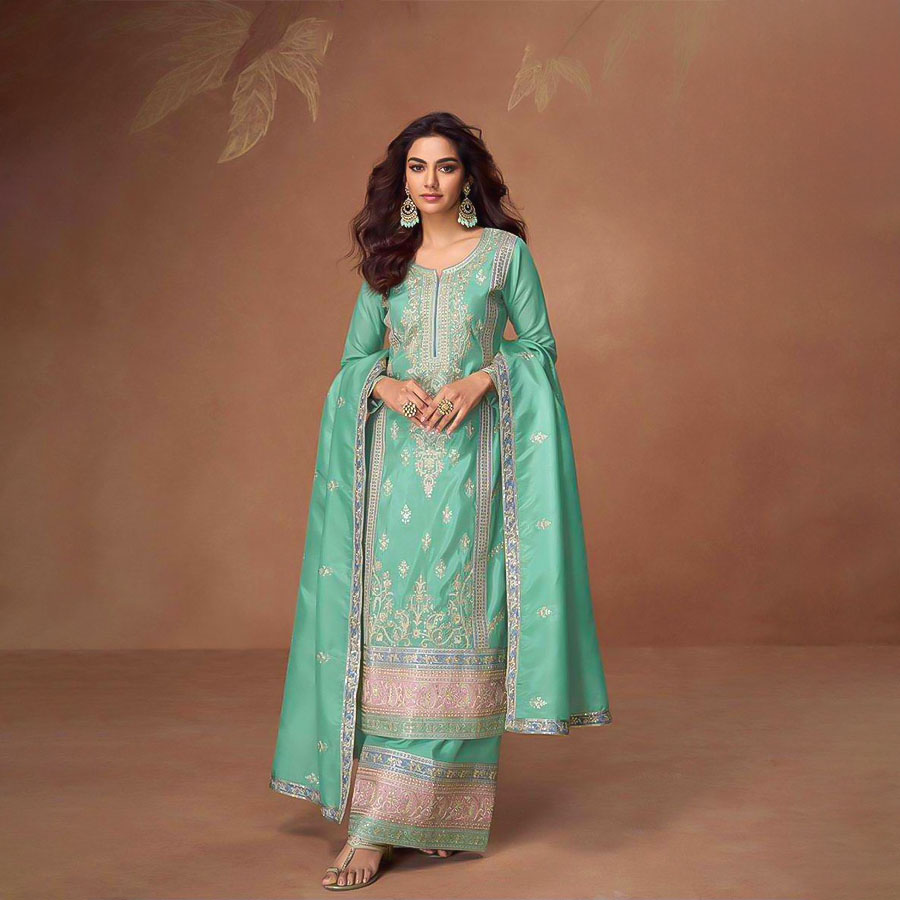 Sky Blue Organza Simer Silk Designer Salwar Kameez