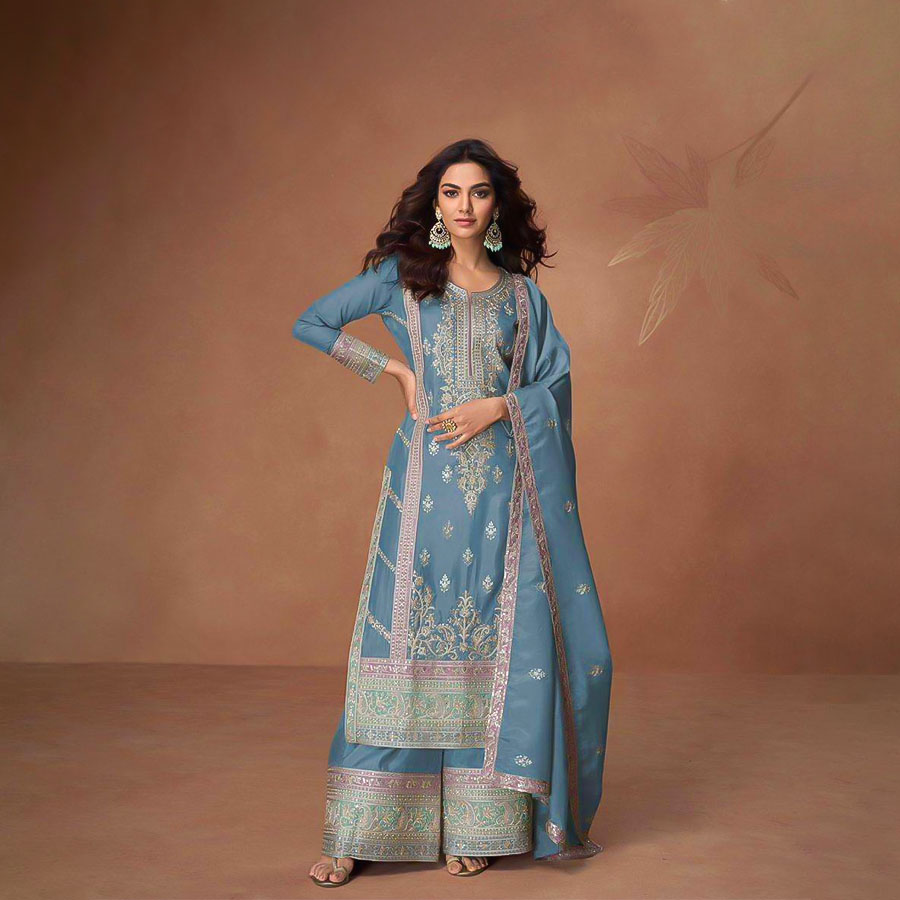 Blue Organza Simer Silk Designer Salwar Kameez