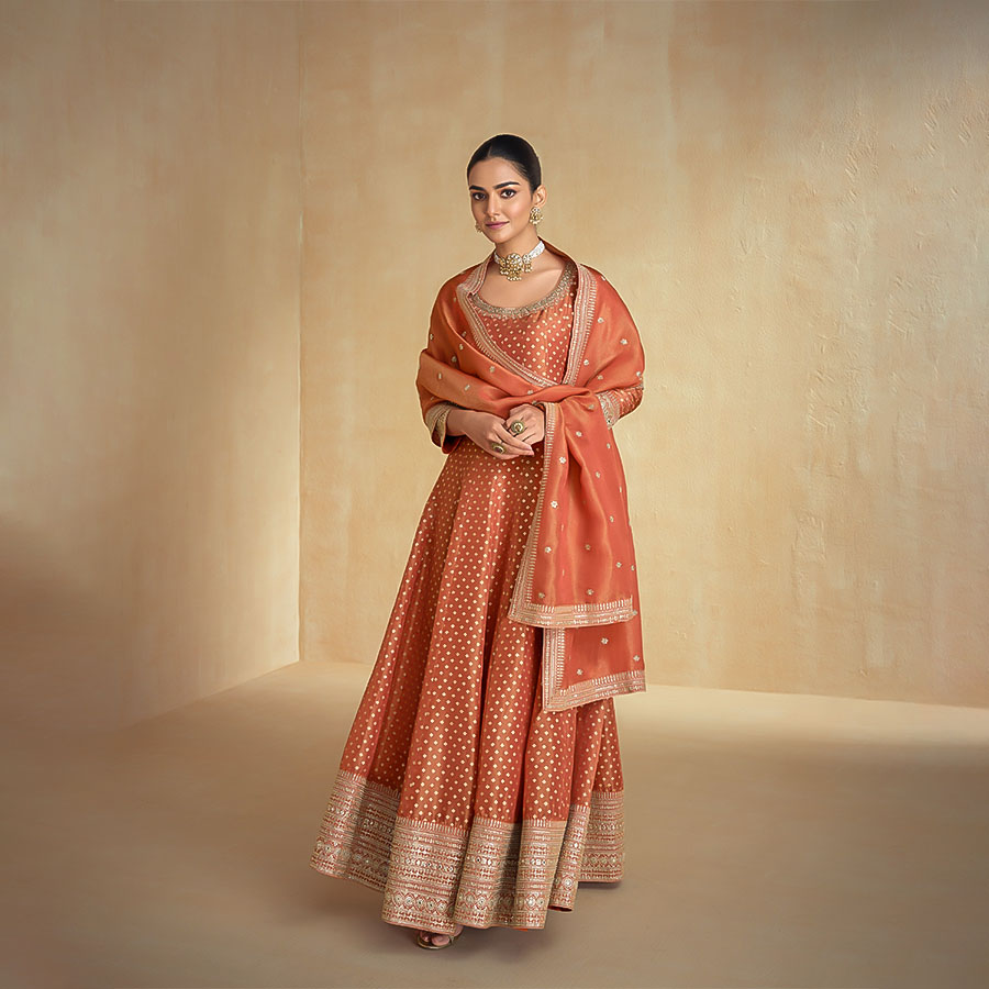 Orange Organza Designer Salwar Kameez