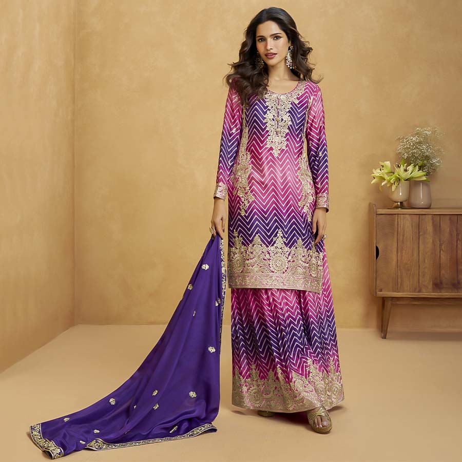 Purple Chinon Silk Party Wear Salwar Kameez