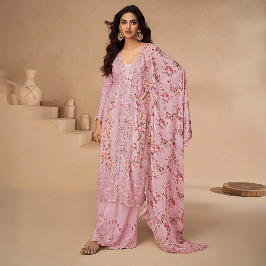 Pink  Chinon Silk Designer Salwar Kameez