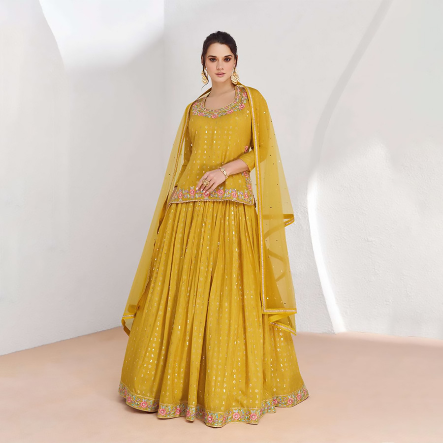 Yellow Georgette Partywear Lehenga