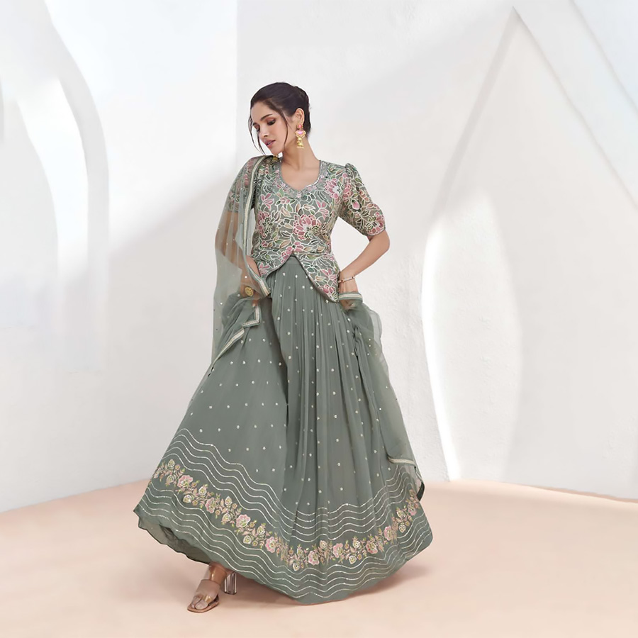 Grey Georgette Partywear Lehenga