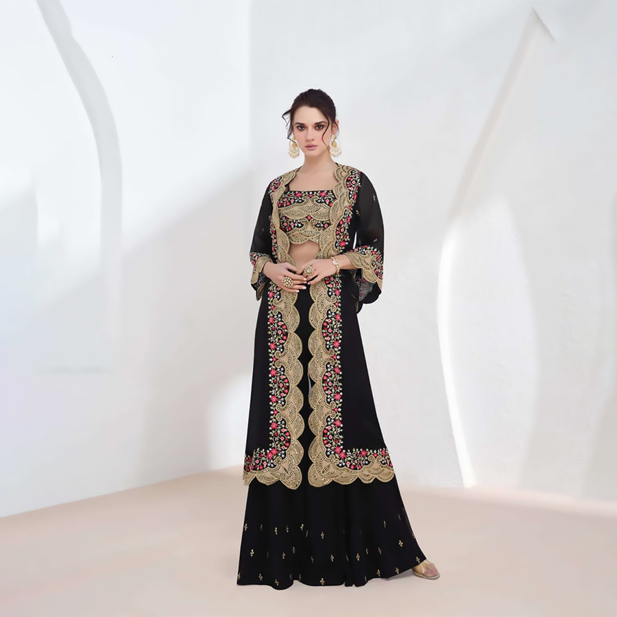 Black Georgette Partywear Lehenga