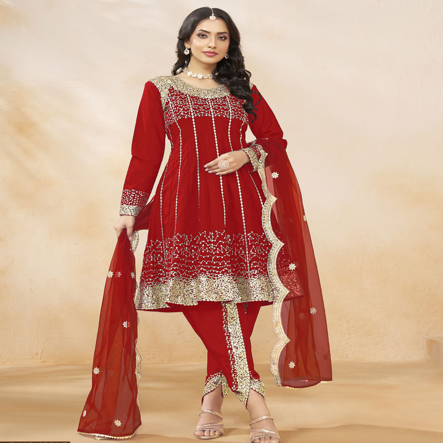 Red  Art silk Anarkali Suit